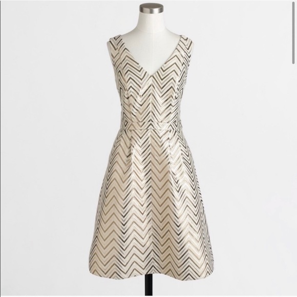 J. Crew Gold and Cream Chevron Mini Dress - Picture 1 of 9
